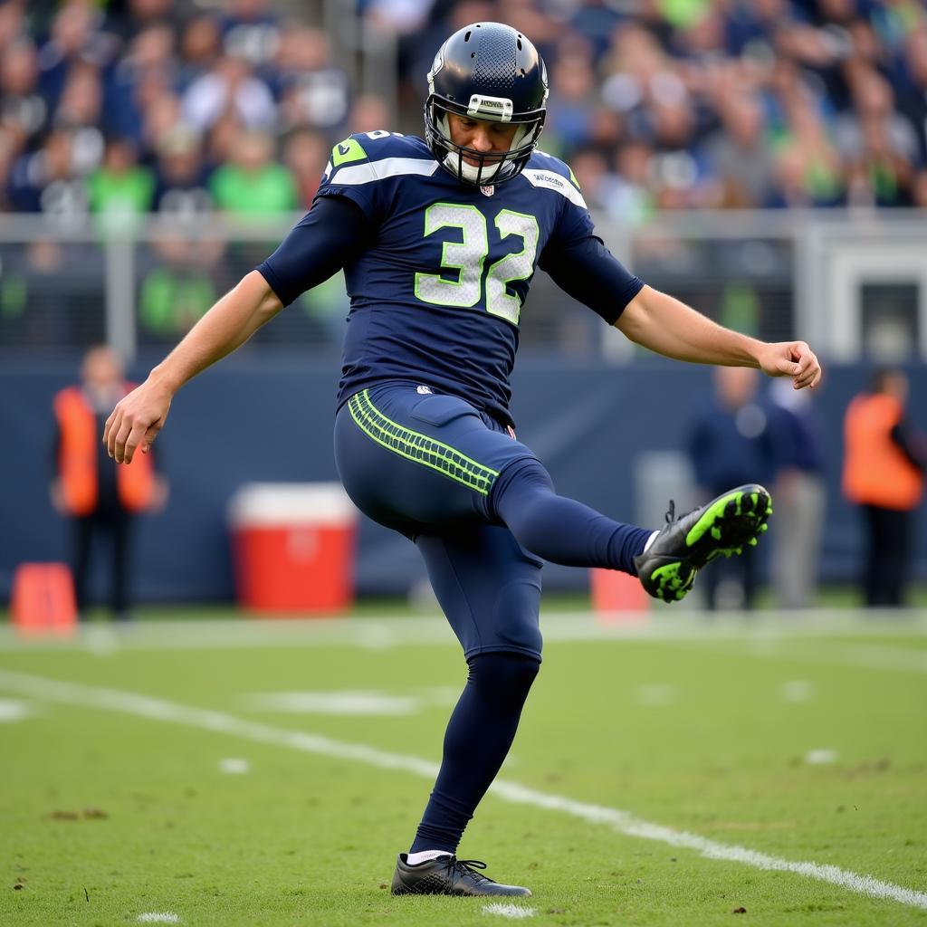 Jason Myers kicking a field goal for the Seattle Seahawks