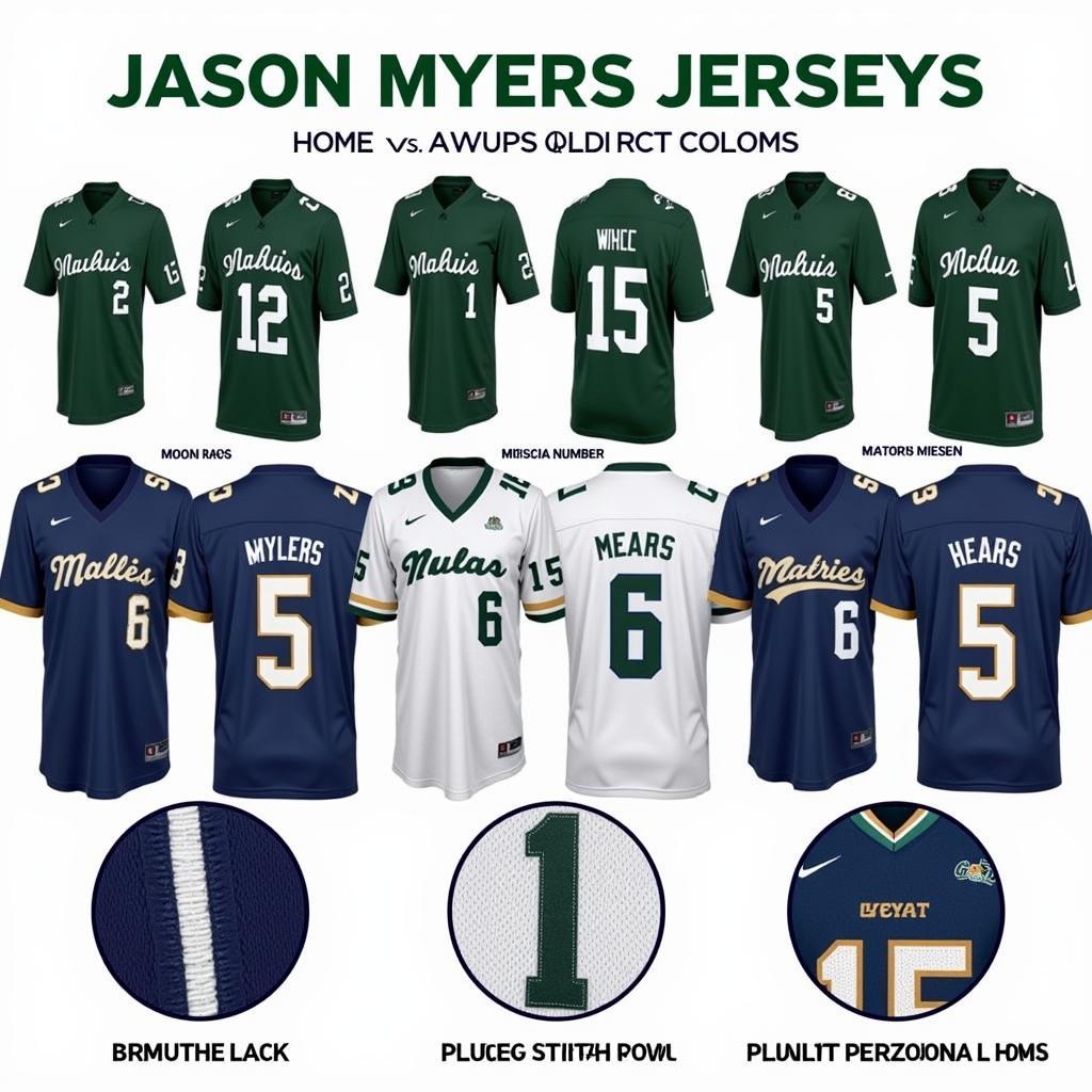 Different versions of the Jason Myers jersey, including home and away options.