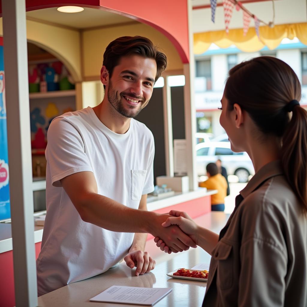 Job candidate interviewing for a snow cone job