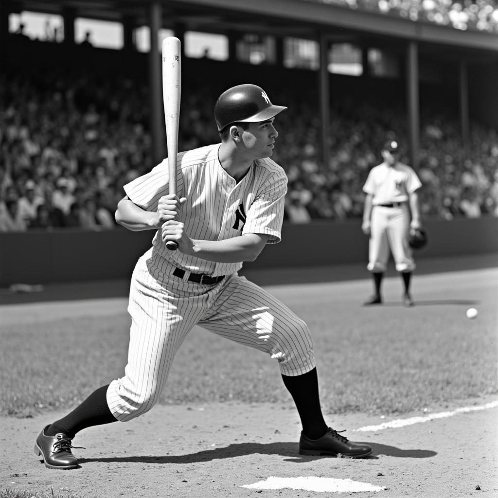 Joe DiMaggio hitting during his 1939 hitting streak