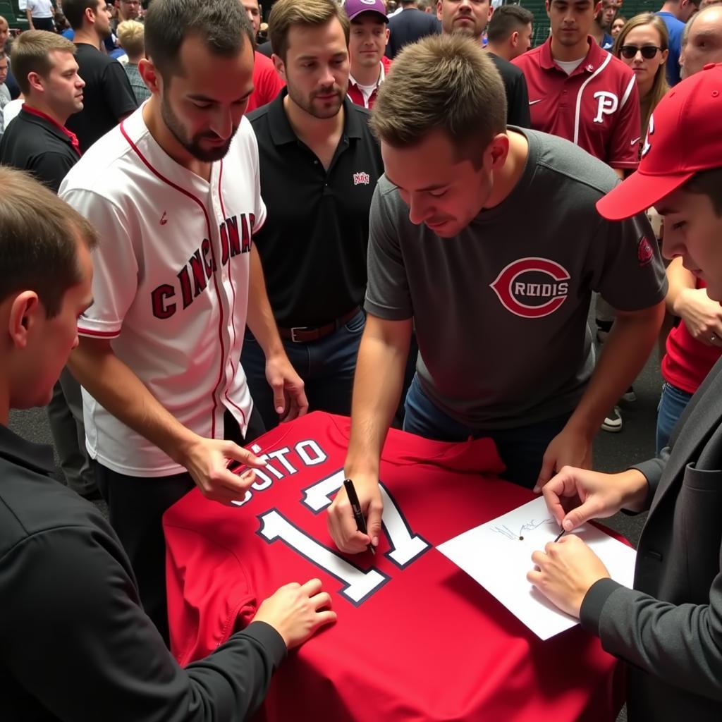 Joey Votto Signing a Jersey at a Fan Event