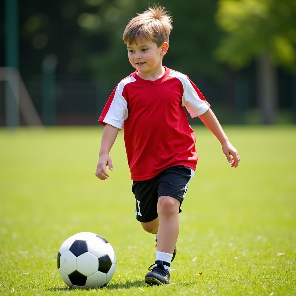 Youth Football Player Dribbling Ball