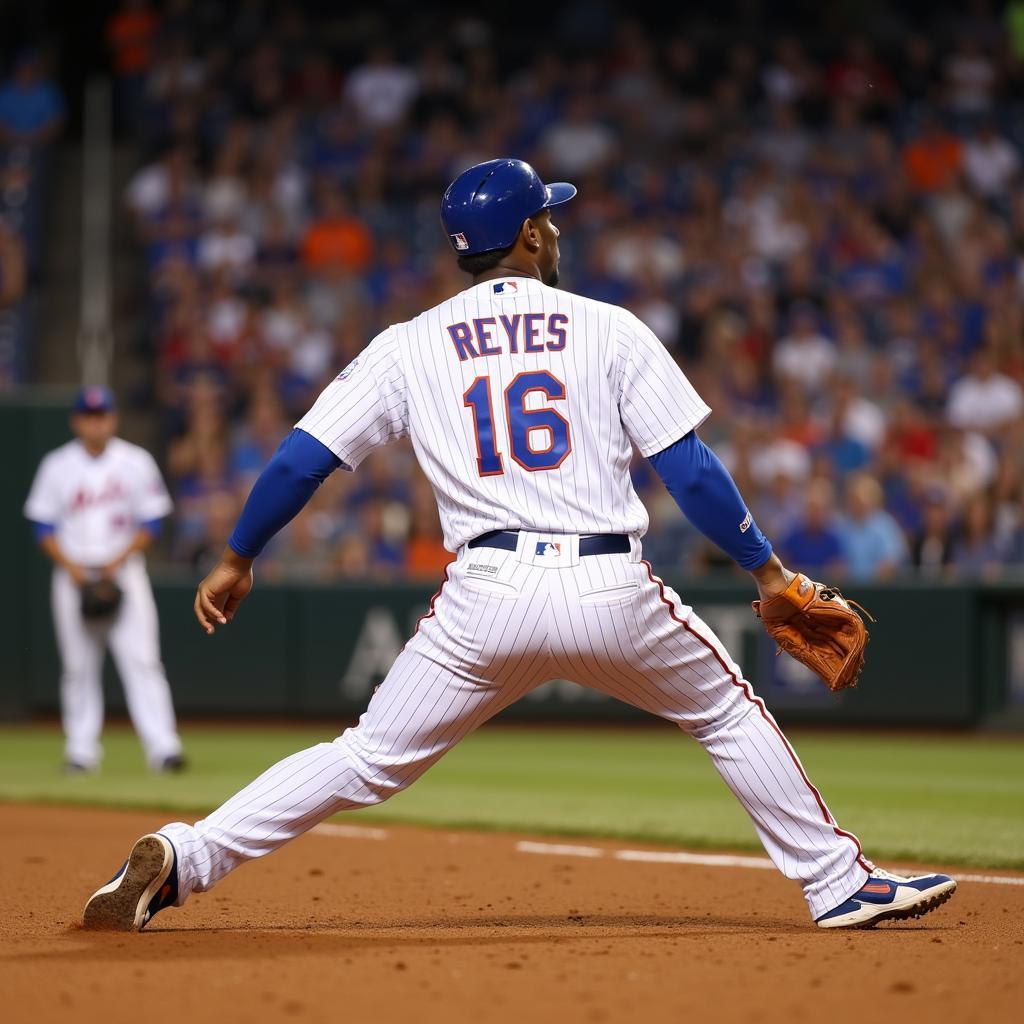 Jose Reyes sliding into second base in his Mets jersey