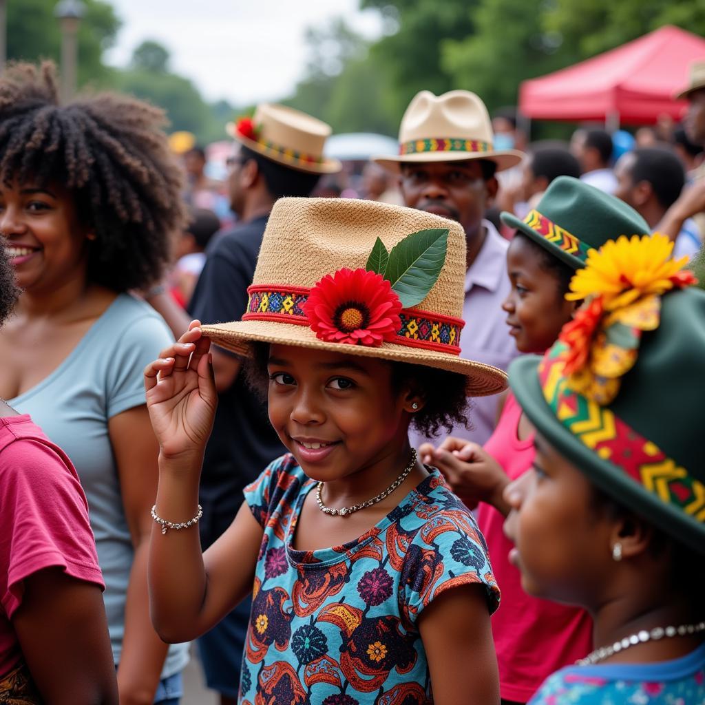 People celebrating Juneteenth wearing various styles of hats