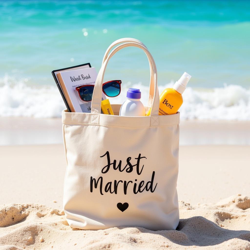 Just Married Tote Bag Packed with Honeymoon Essentials