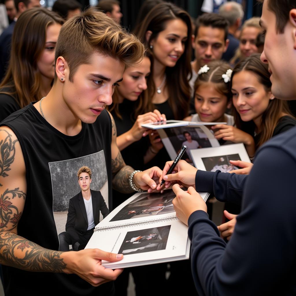 Justin Bieber Signing Autographs for Fans