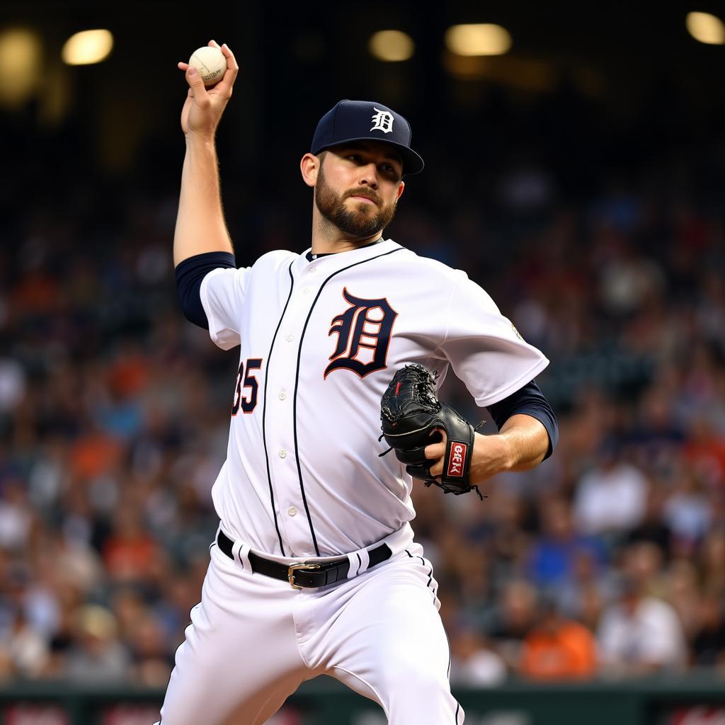 Justin Verlander pitching in his Detroit Tigers jersey