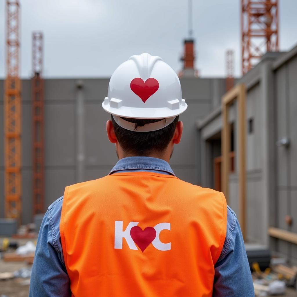 KC Heart Hat Worn by a Construction Worker