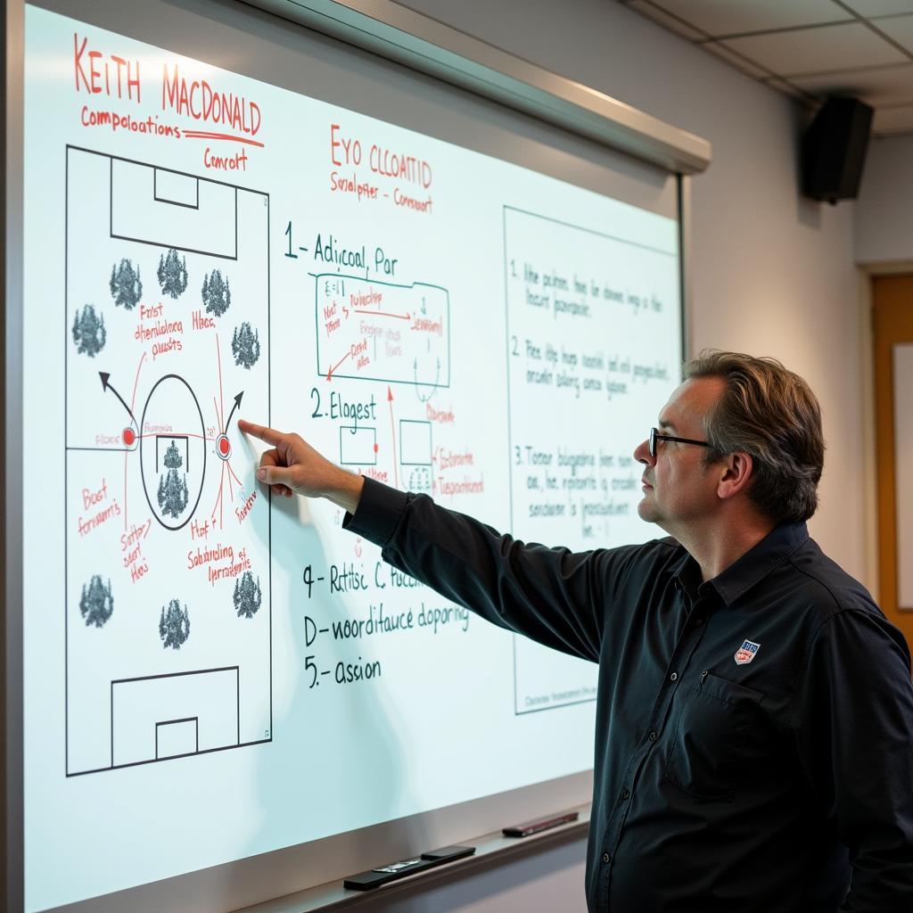 Keith Macdonald analyzing football tactics on a whiteboard