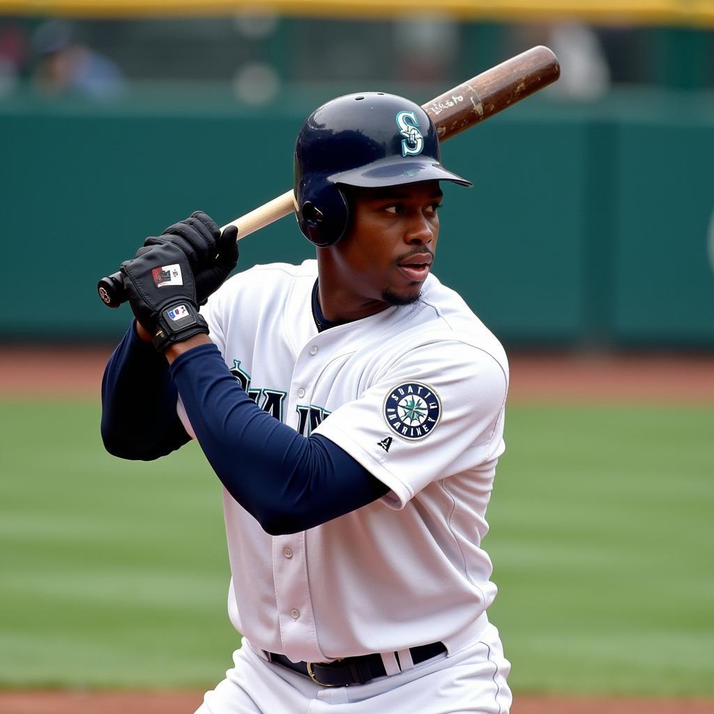 Ken Griffey Jr. wearing his classic Mariners hat.