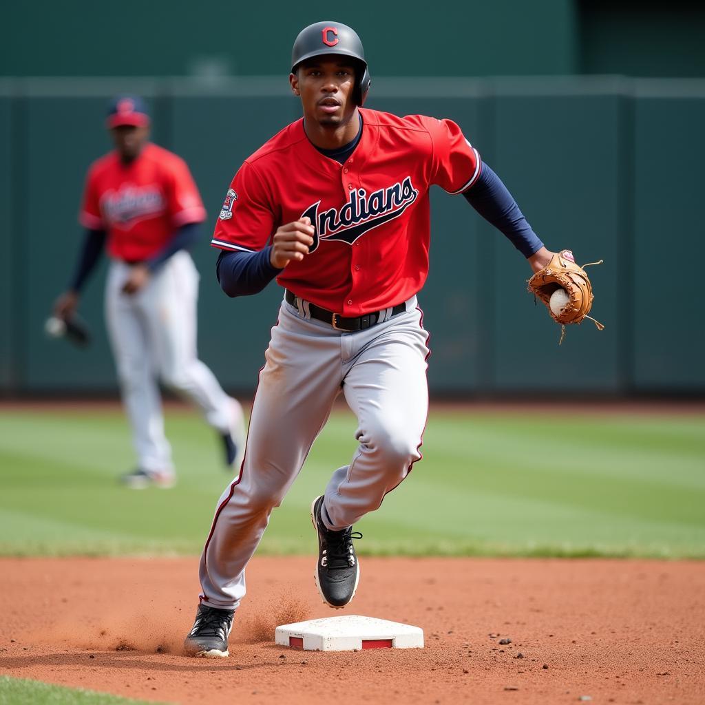 Kenny Lofton in his Indians Jersey Making a Play