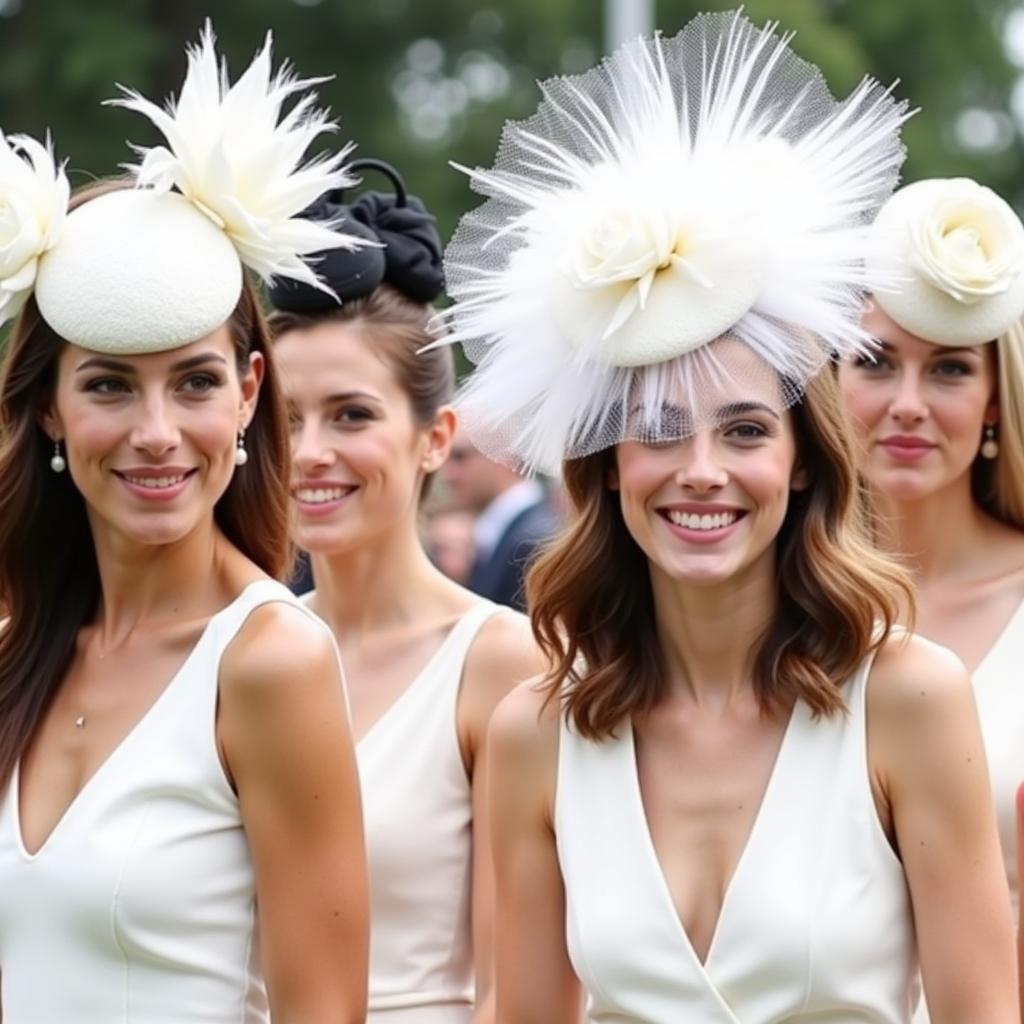 Stylish women wearing white fascinators at the Kentucky Derby