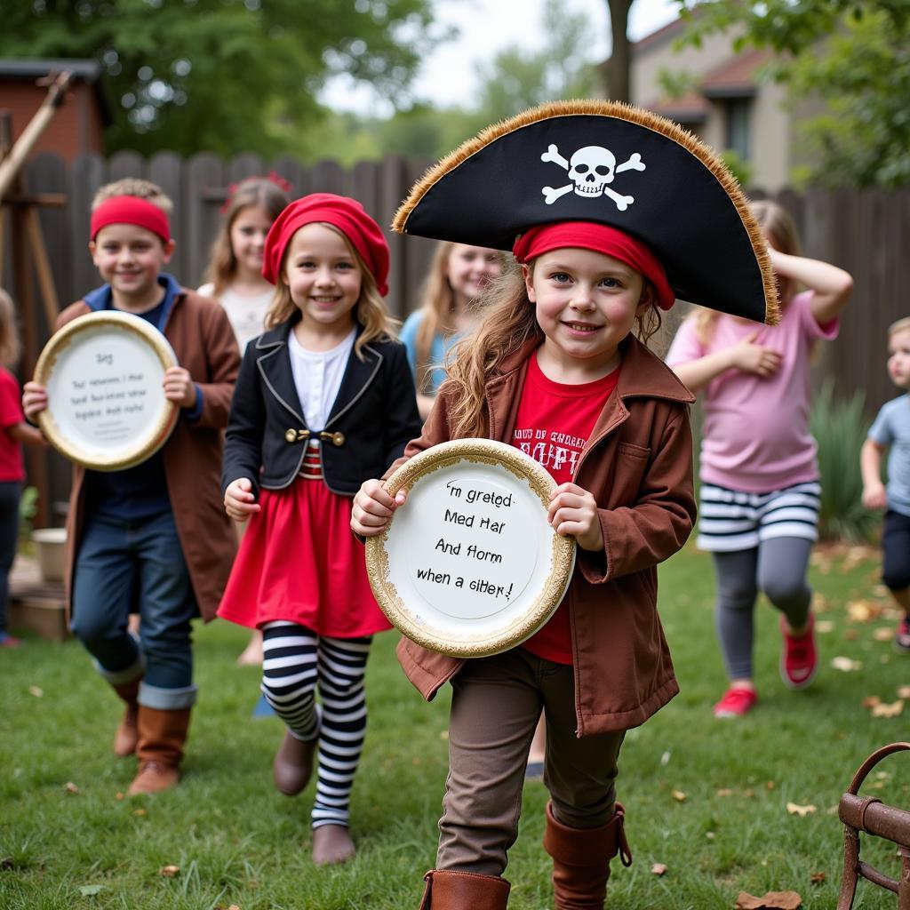 Kids on a Pirate Treasure Hunt Following Clues