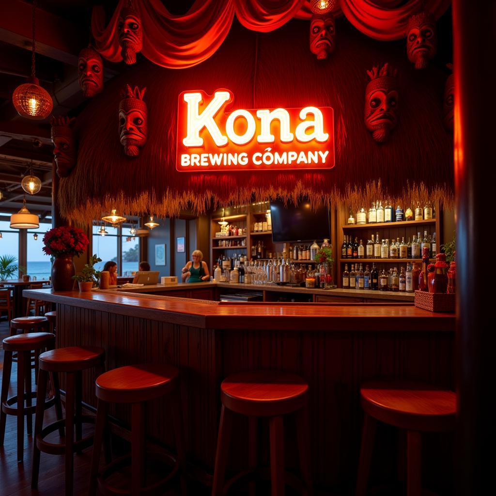 Kona Brewing Company Neon Sign in Tiki Bar