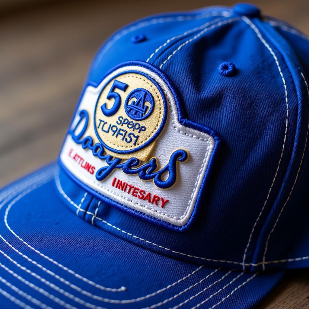 Close-up of an LA Dodgers 50th Anniversary Cap