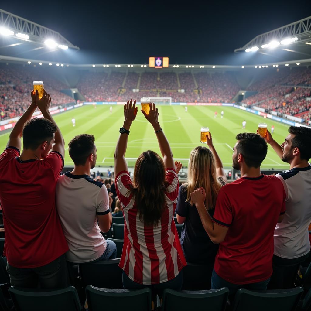 Friends enjoying a football match on lad day