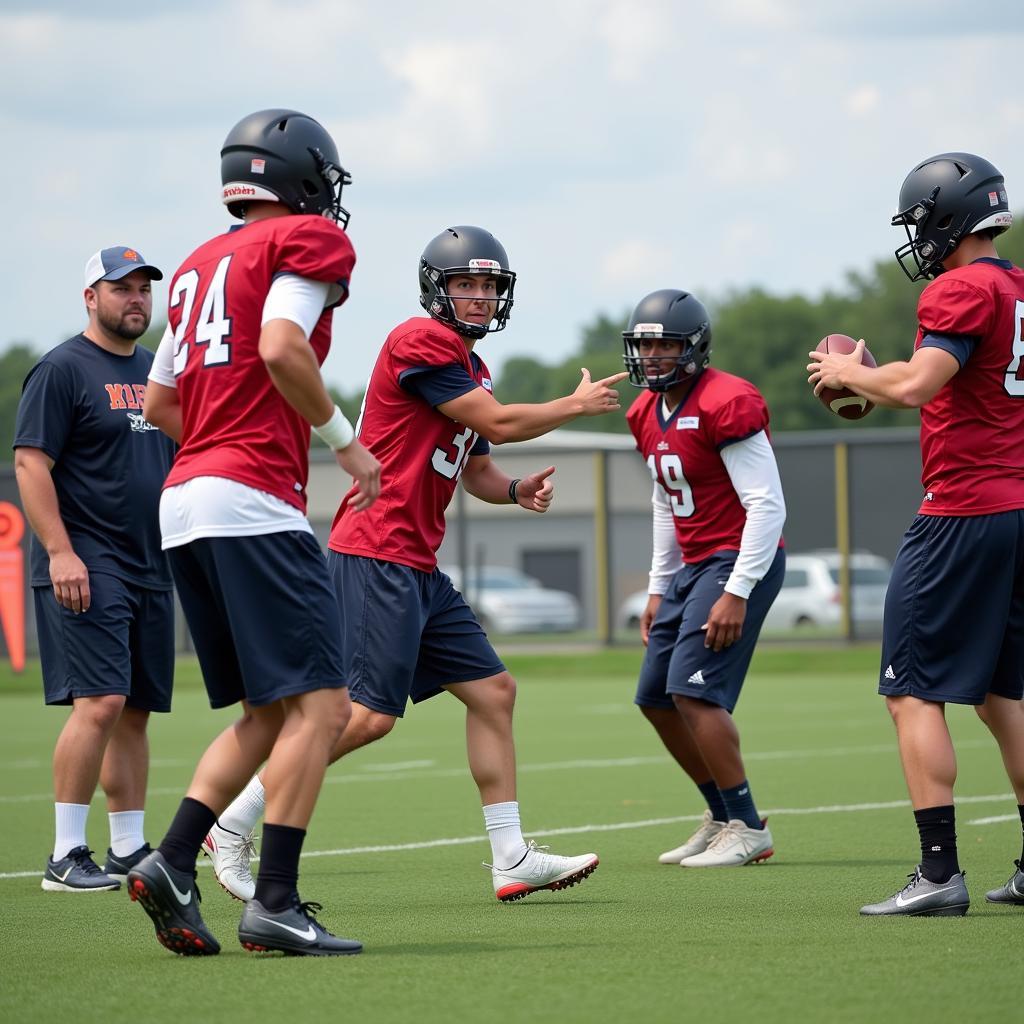 Football Players Practicing a Lance East Drill