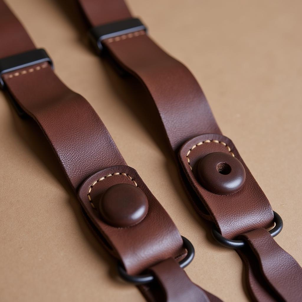 Close-up view of high-quality leather button braces