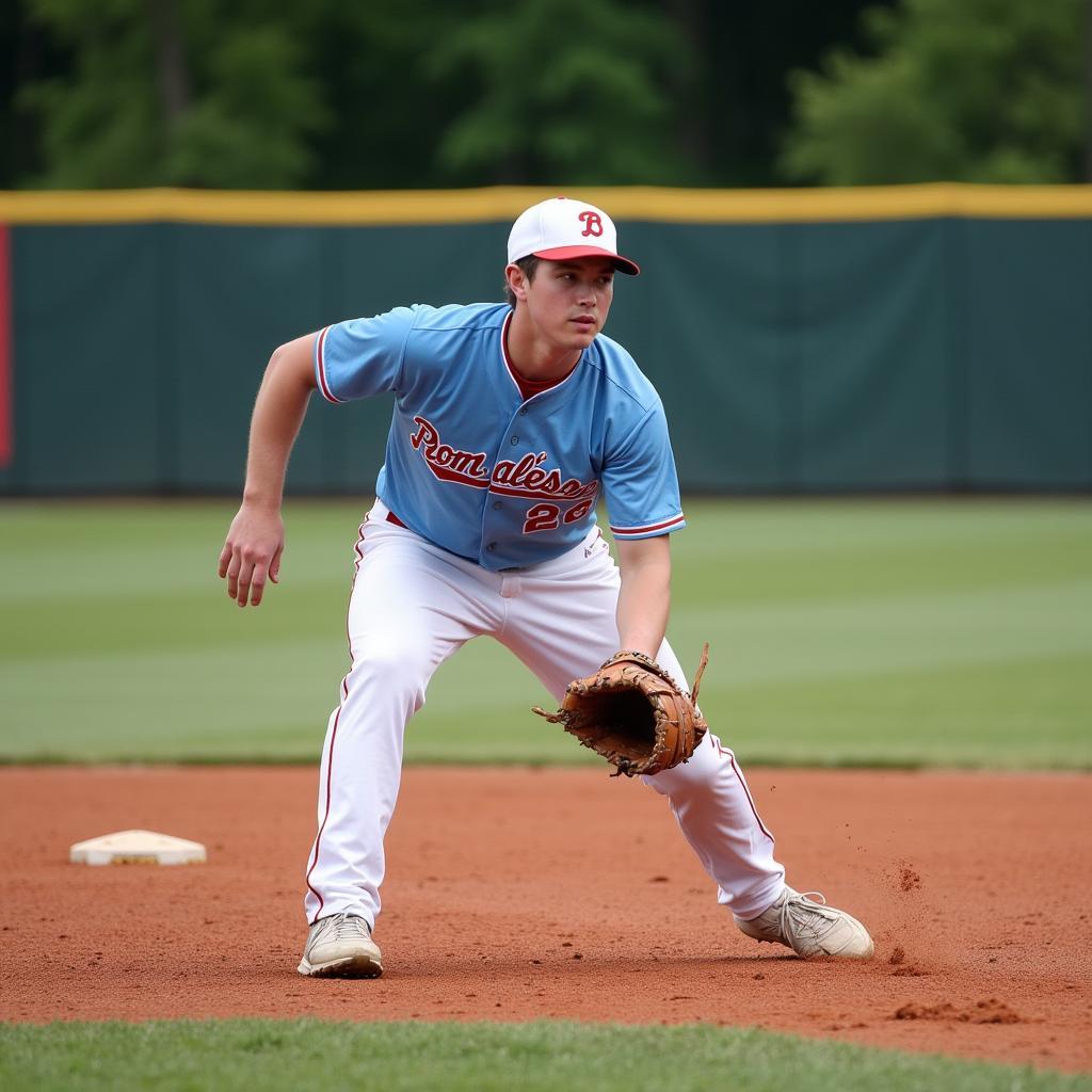 Left-Handed First Baseman Making a Play