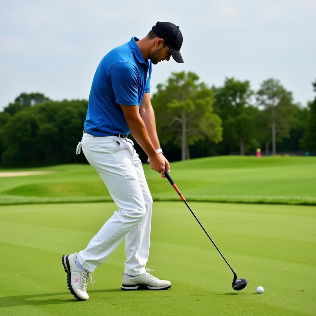 Left-handed golfer using 6 hybrid on the course