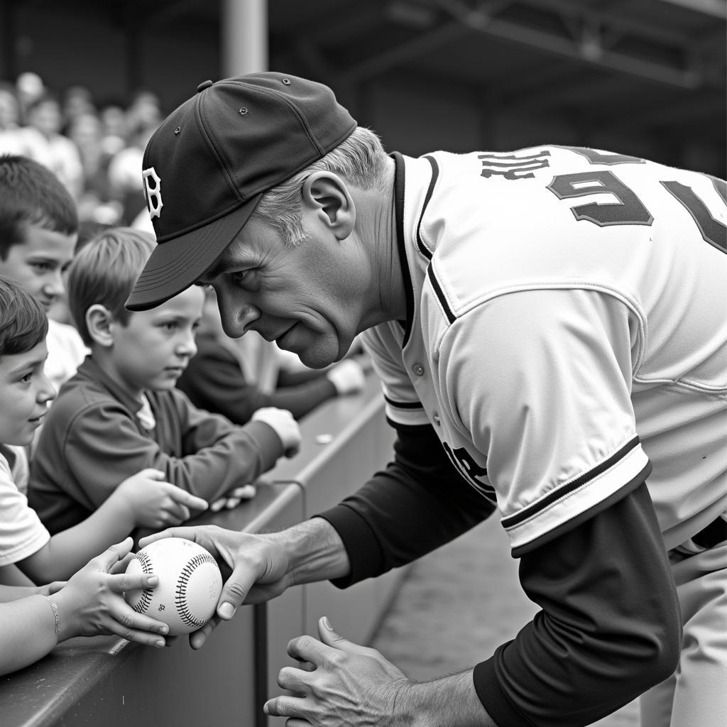 Leo Durocher signing a baseball for a fan