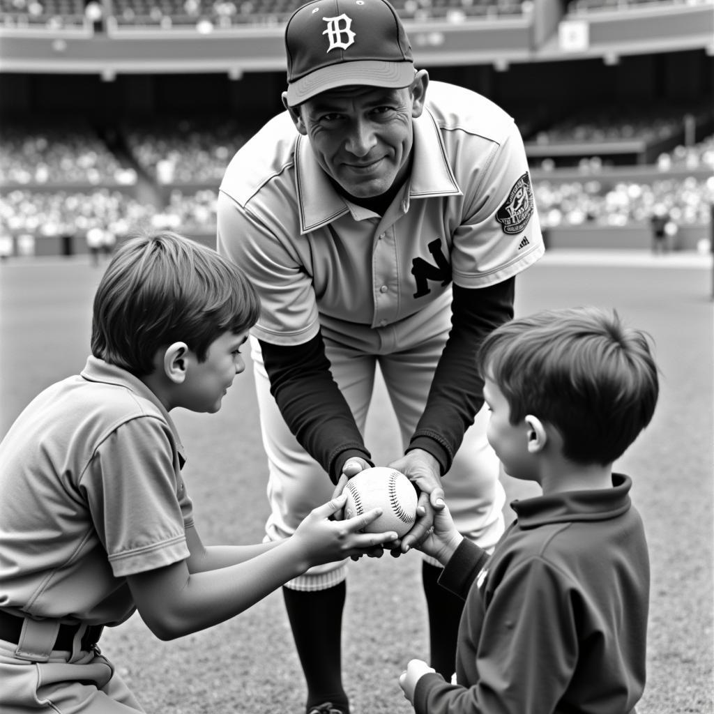 Leo Durocher Signing a Baseball for a Fan