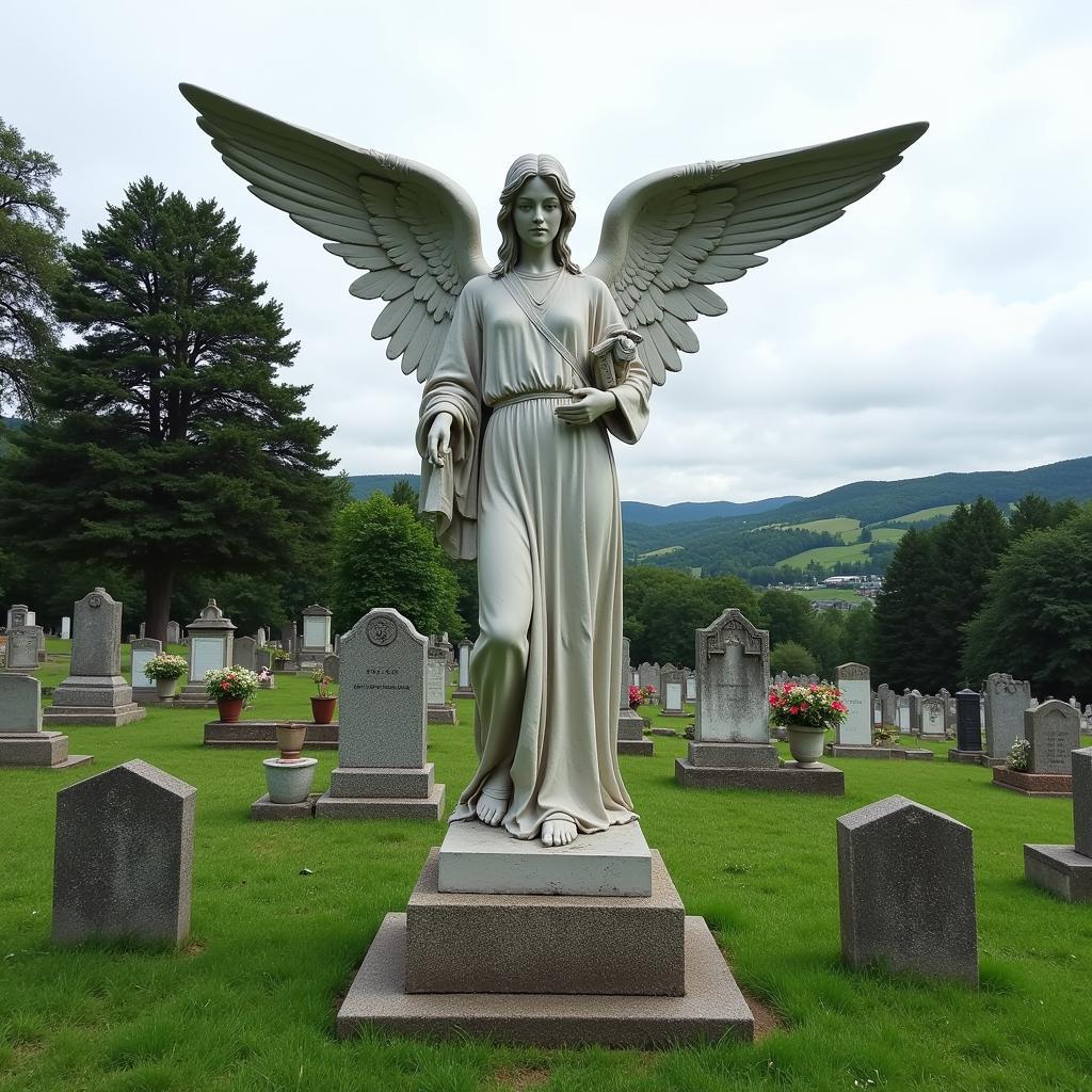 Life-size angel statue in a cemetery