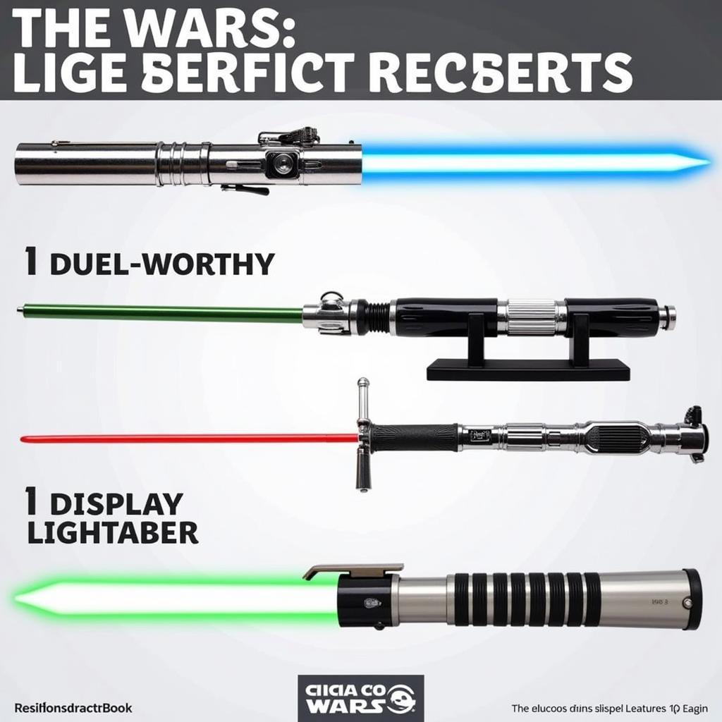 Comparison of different lightsaber types: duel-worthy, display, and toy