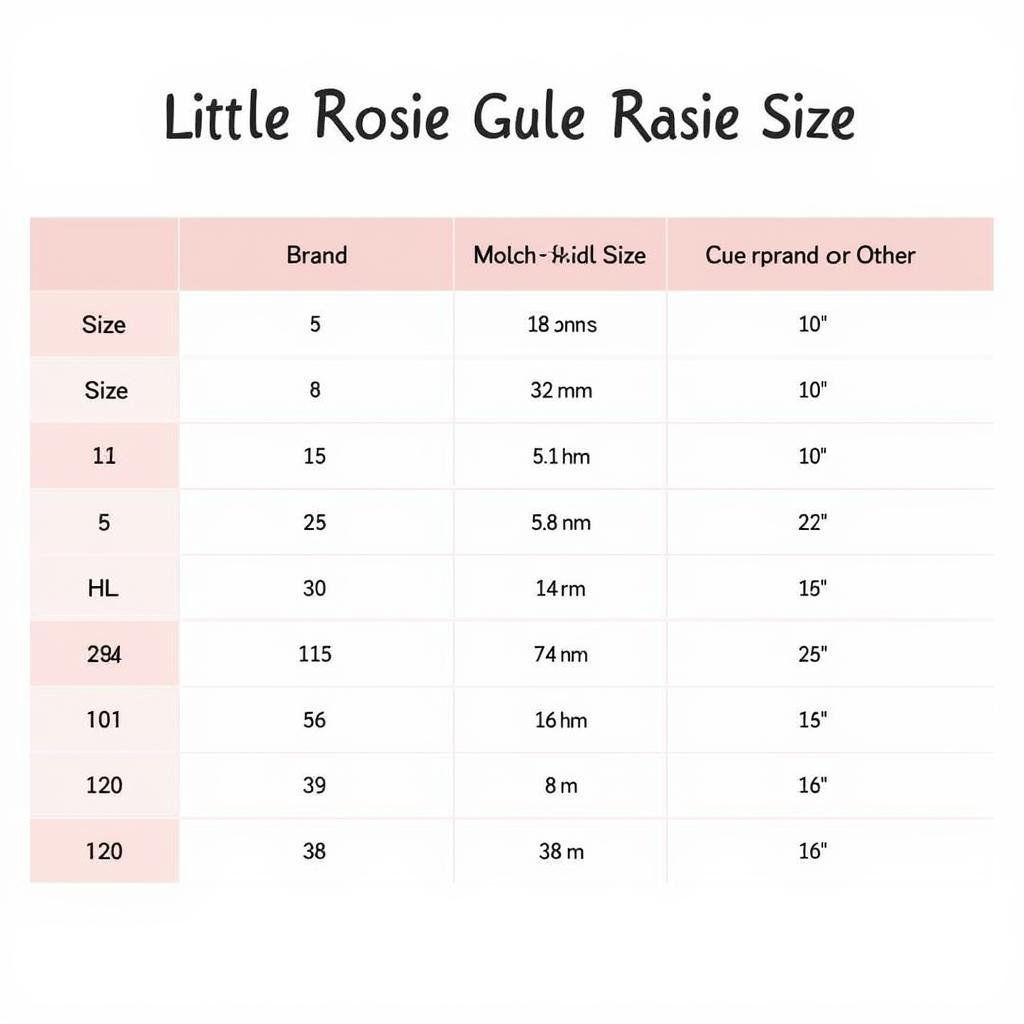 Little Rosie Size Chart Comparison: A side-by-side comparison of Little Rosie clothing sizes with other popular children's clothing brands, highlighting any differences in sizing.