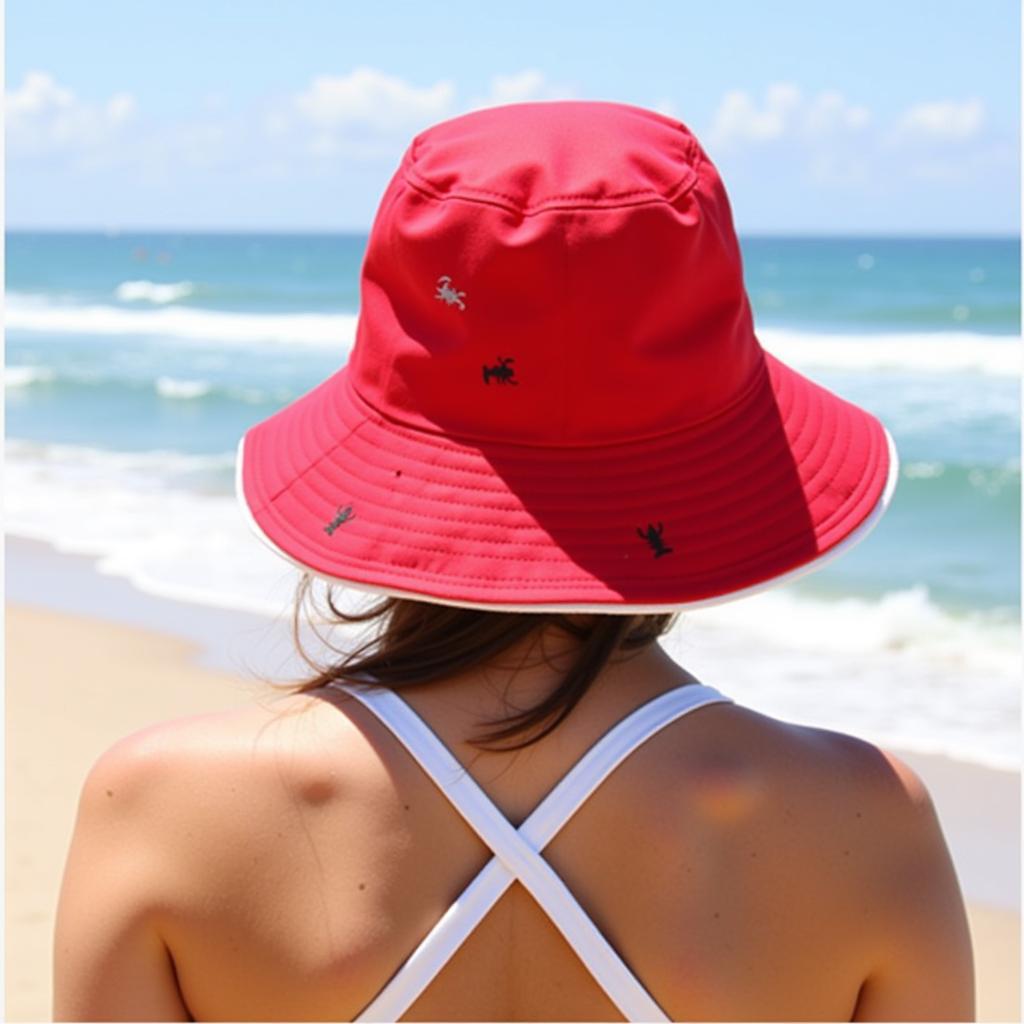 Lobster bucket hat worn on the beach