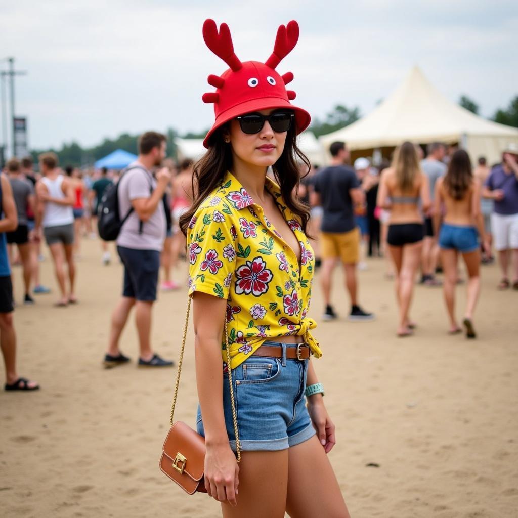 Lobster bucket hat styled for a festival