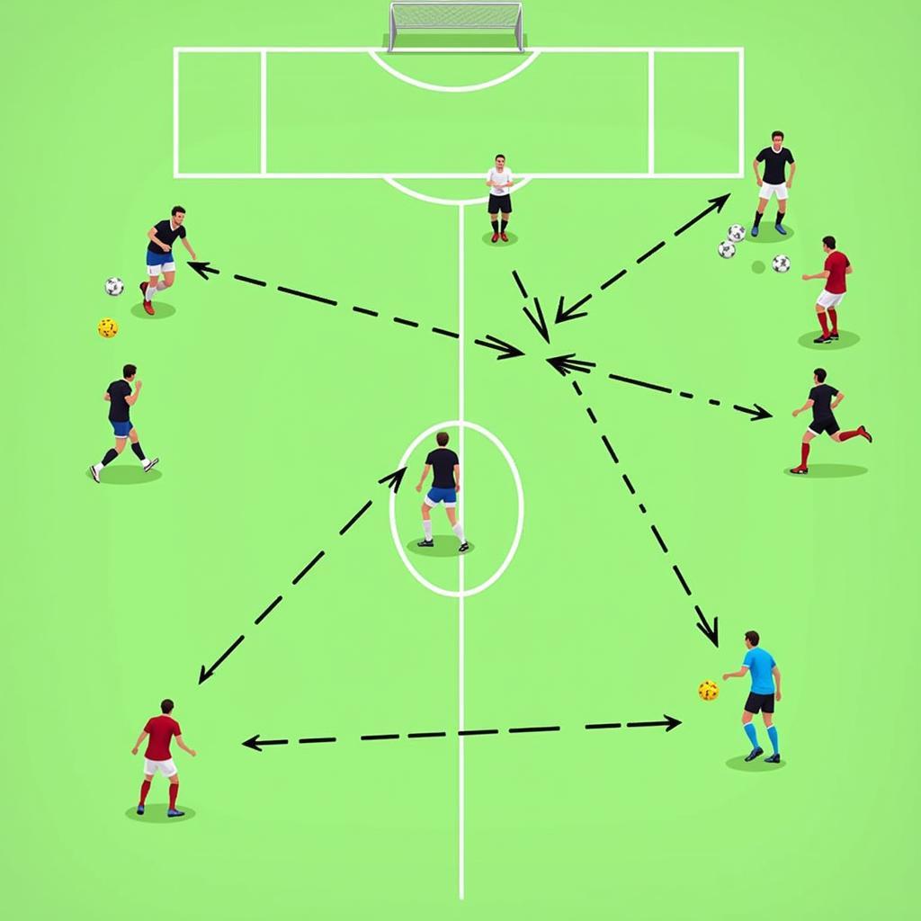 Footballers Performing a Passing Drill Focused on Creating Passing Angles