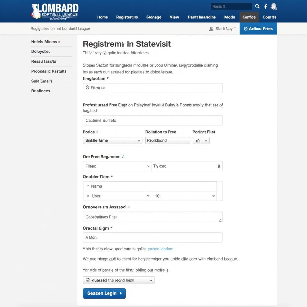 Lombard Softball League Online Registration Screenshot