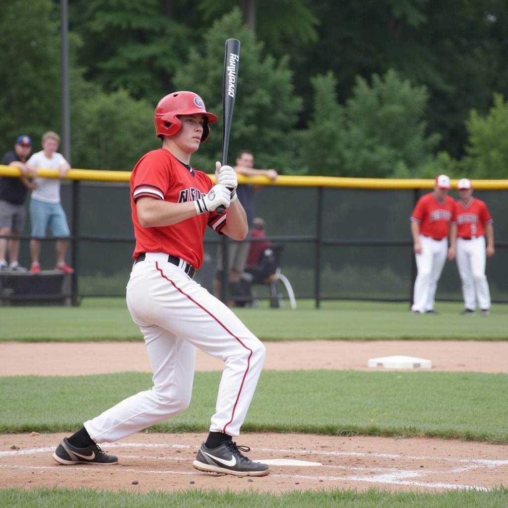 Intense baseball competition in an adult league on Long Island.