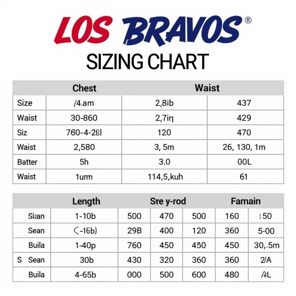 Los Bravos (Atlanta Braves) Jersey Sizing Chart