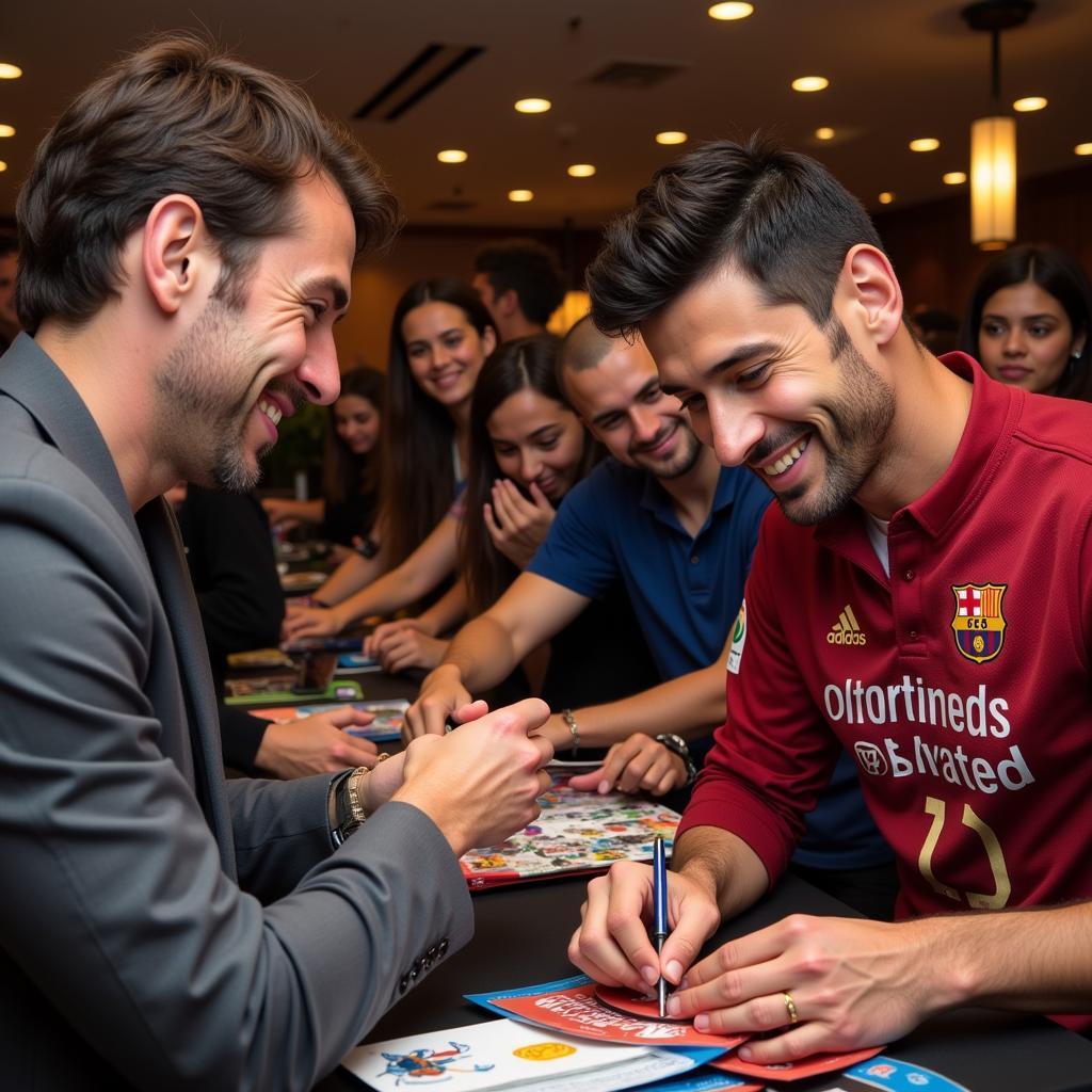 Luis Suarez signing autographs for fans at a public event