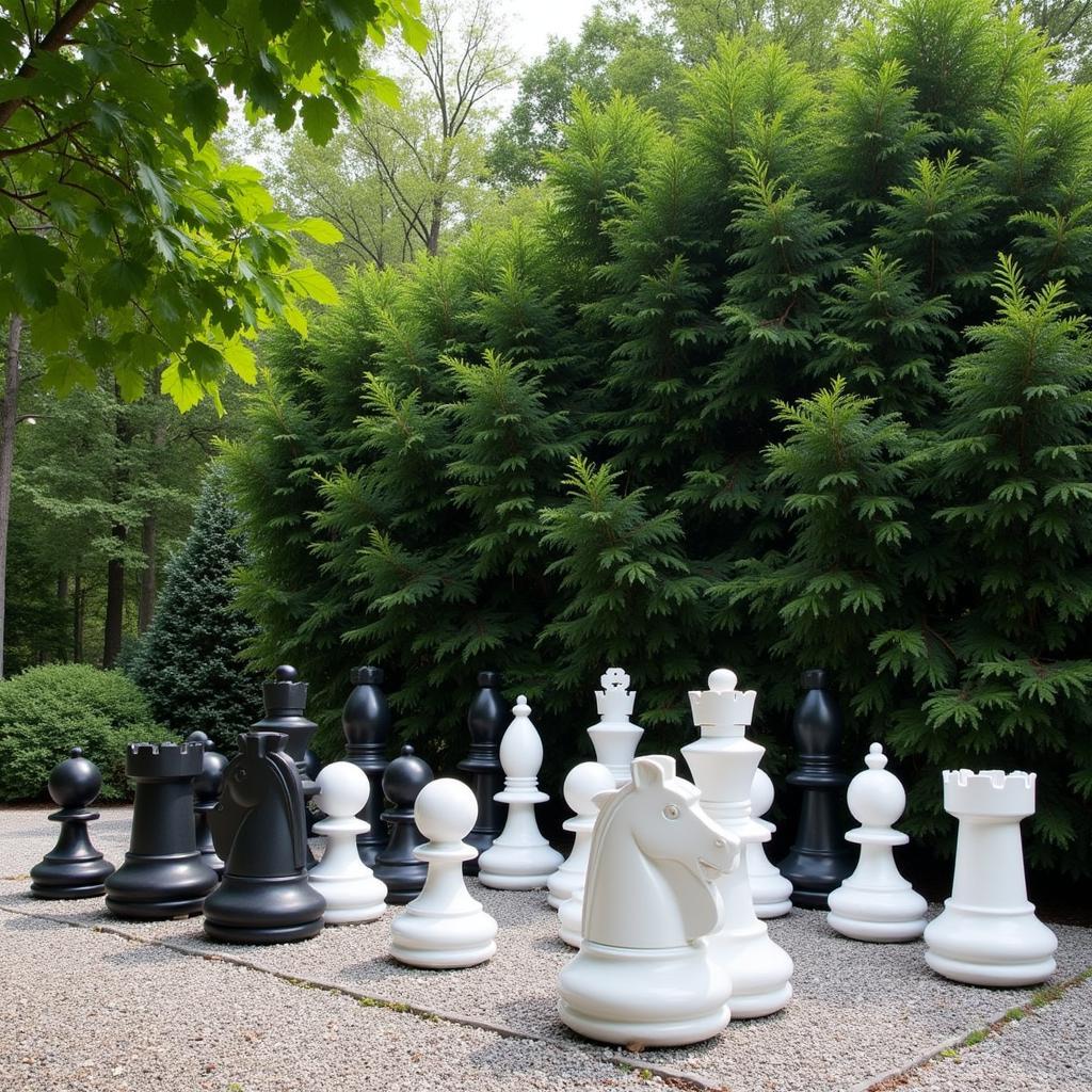 Giant Chess Set in a Modern Garden