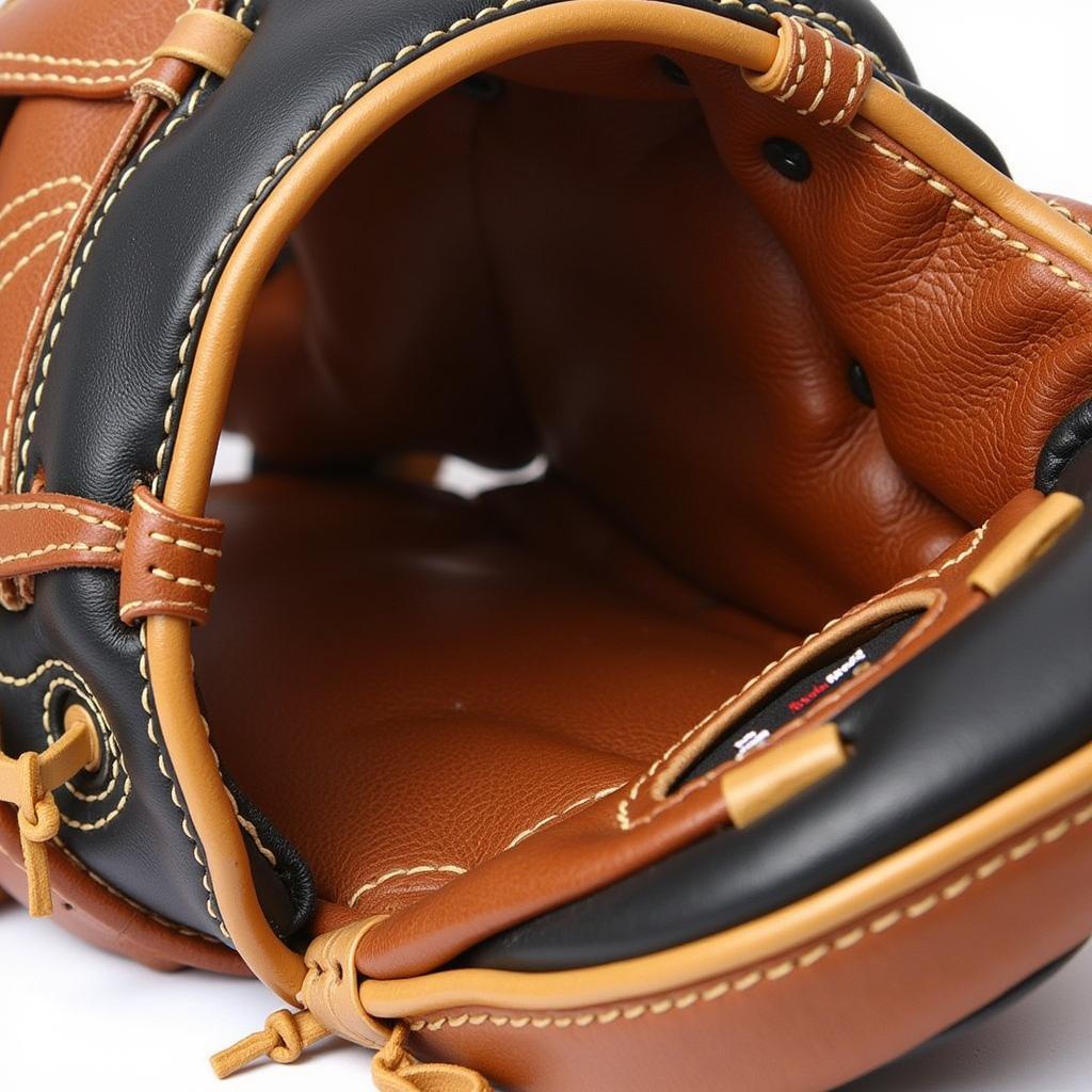 Close-up view of a MAG baseball glove highlighting its craftsmanship and materials