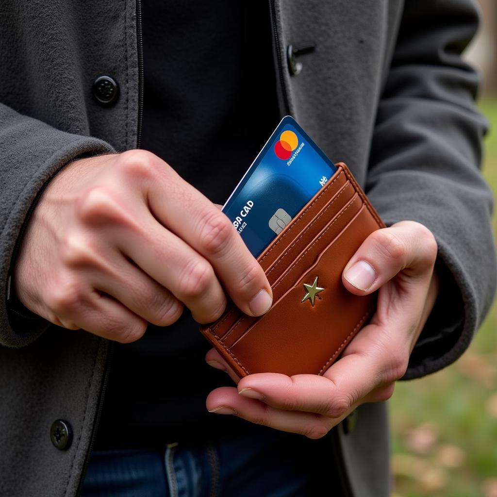 Man Using Six Point Star Badge Wallet