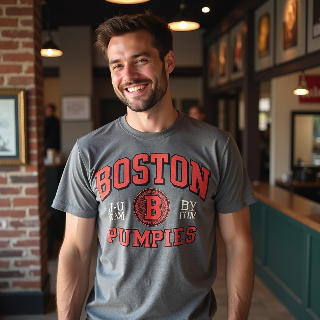 Man Wearing a Vintage Boston T-Shirt