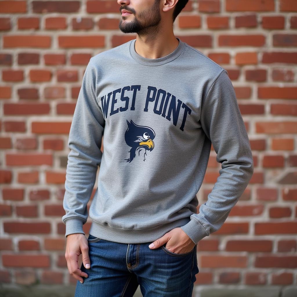 Man Wearing a Vintage West Point Sweatshirt