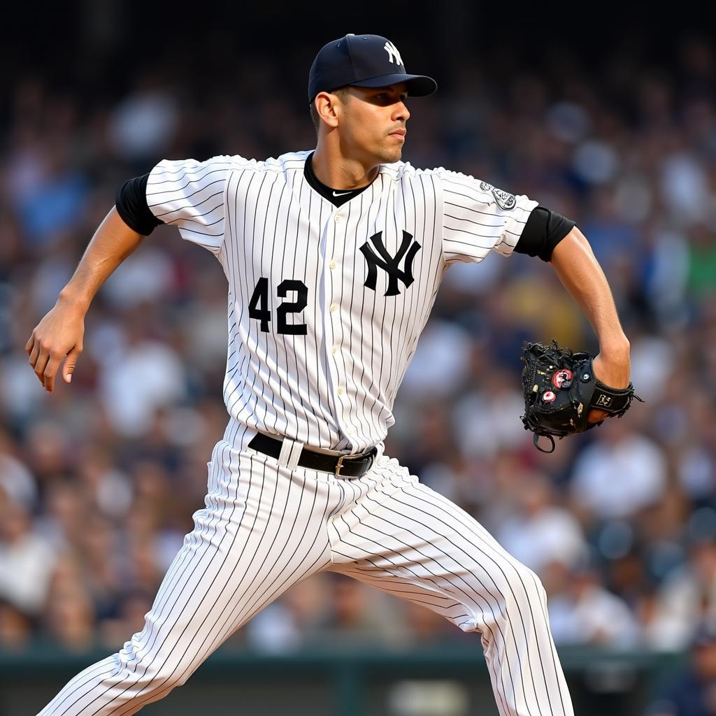 Mariano Rivera pitching in his 42 jersey