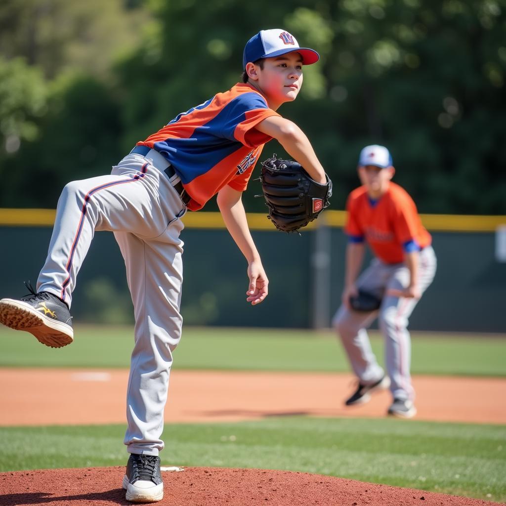 Young pitcher practicing at Marin baseball camp