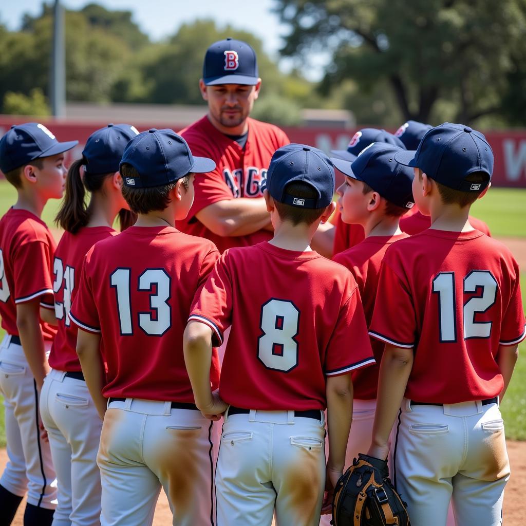 Marin baseball camp team huddle