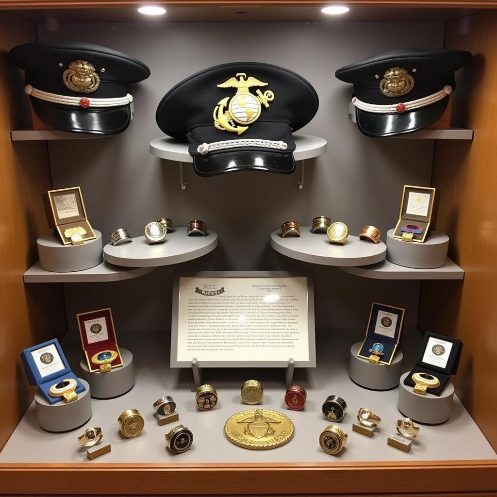 Display of Marine Corps Accessories Like Rings and Hats