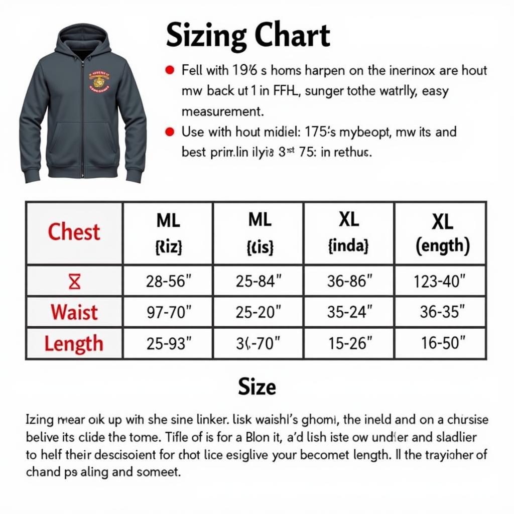 Marines Zip Up Hoodie Sizing Chart