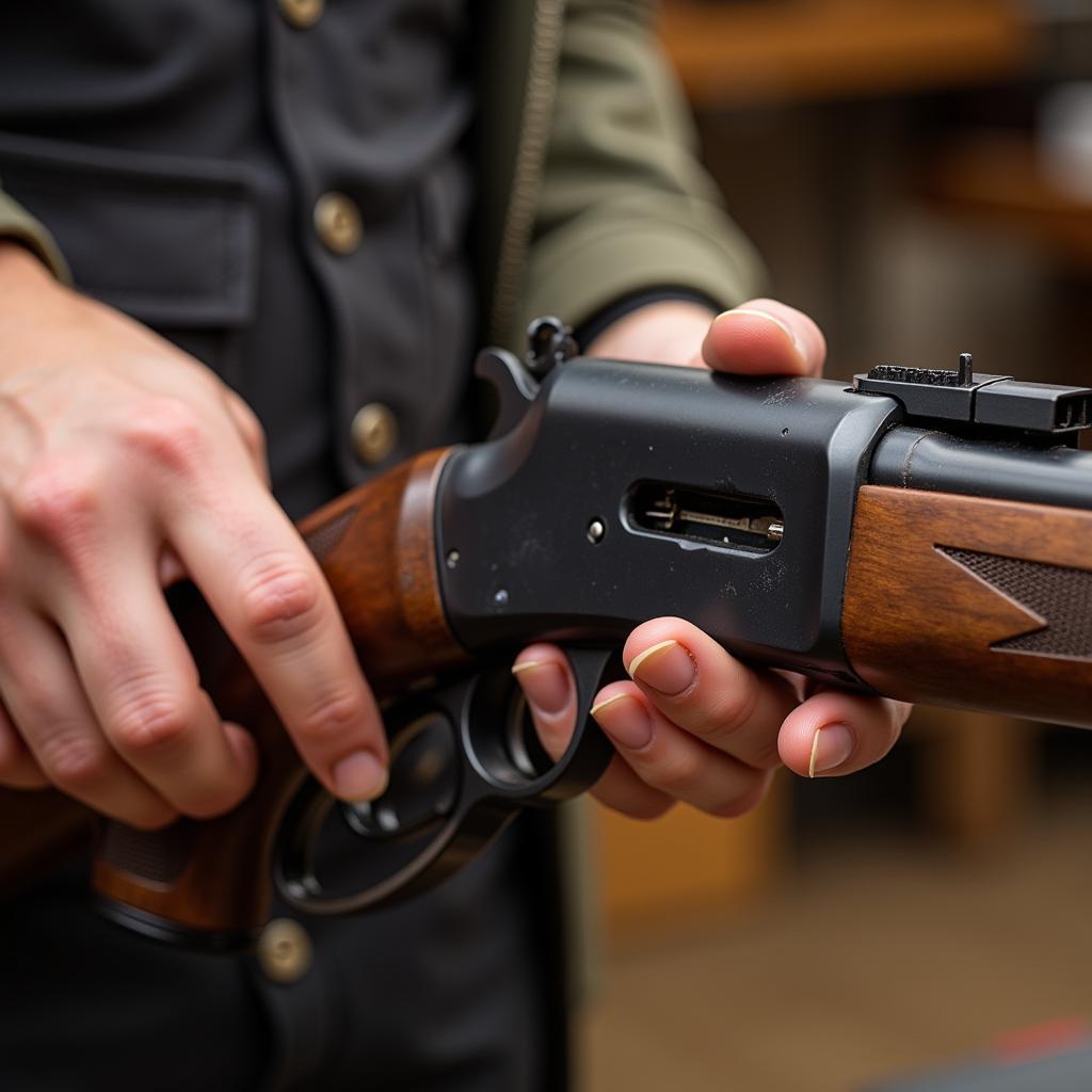 Inspecting a Marlin 1893 Rifle at a Gun Shop