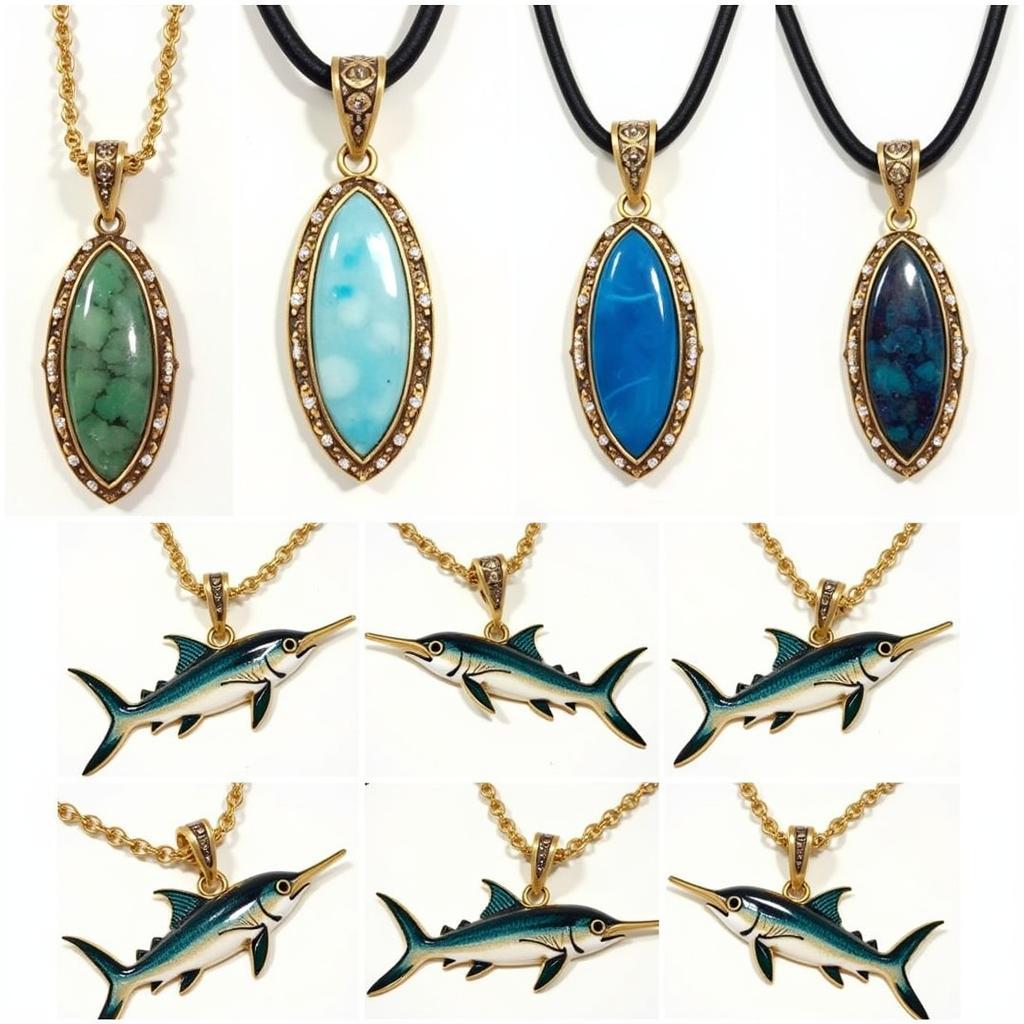 Various styles of marlins necklaces