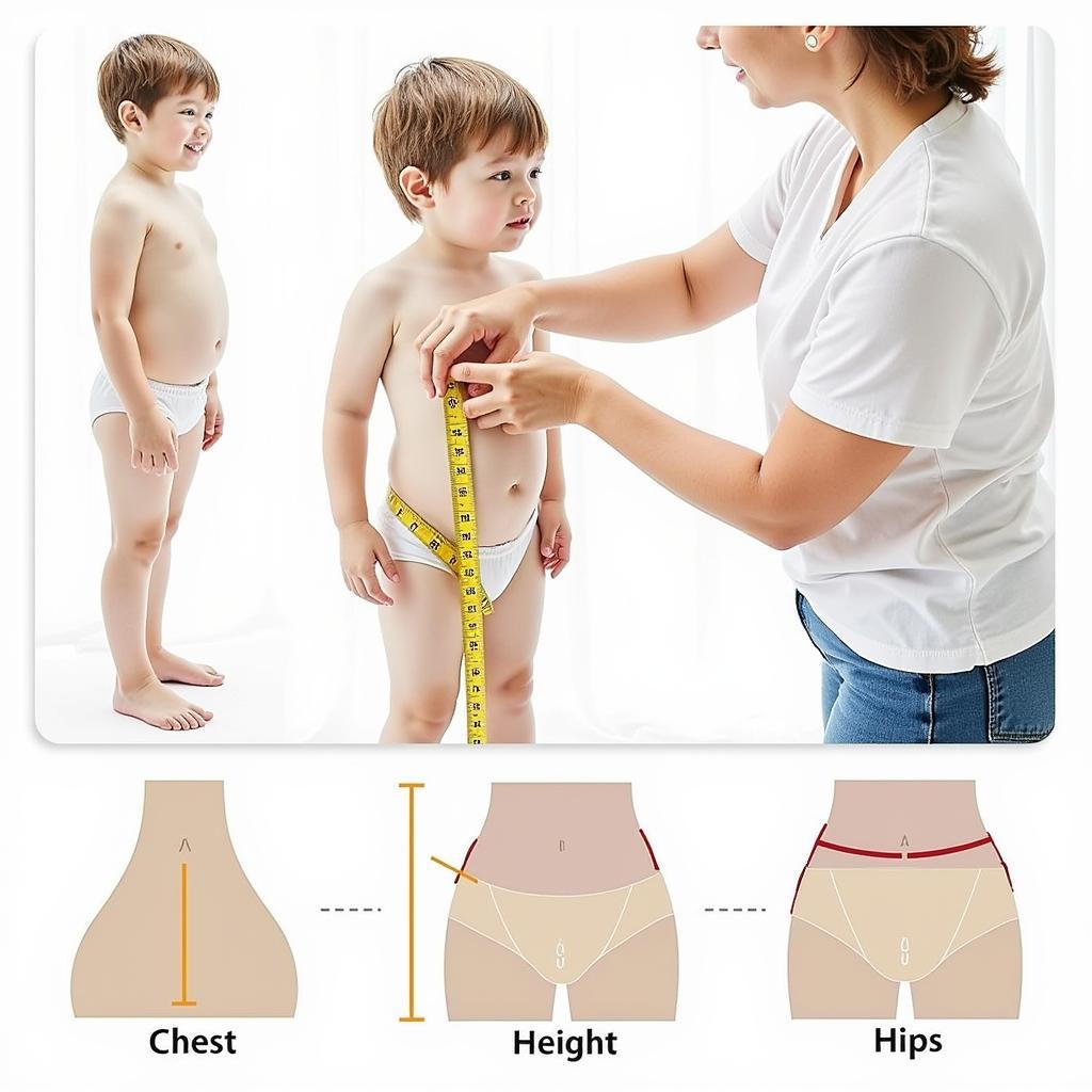 Measuring a Child for Little Rosie Clothing: A parent demonstrates how to accurately measure a child's height, chest, waist, and hips for Little Rosie clothing using a tape measure.