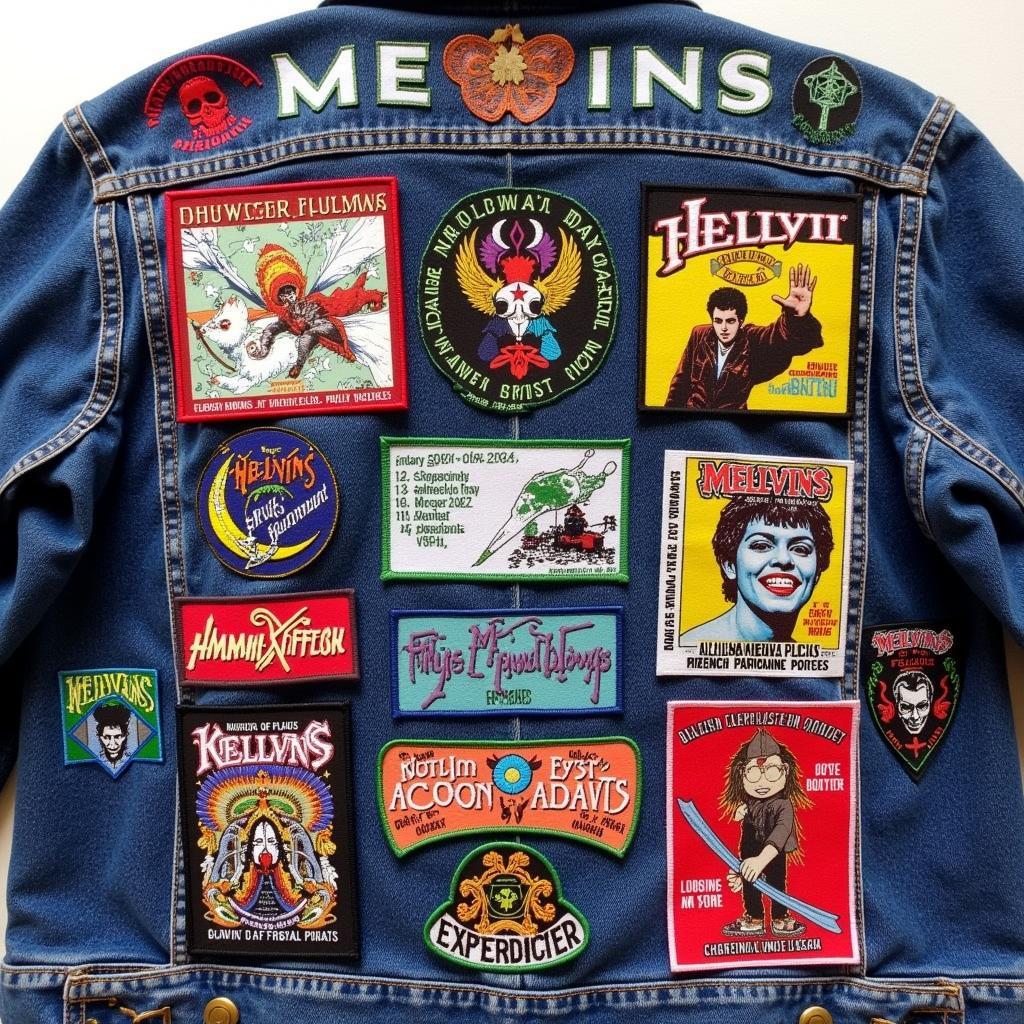 A collection of various Melvins patches showcasing different album art and tour designs